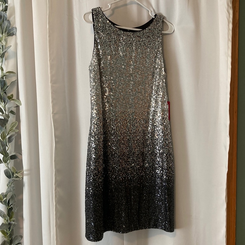 Vince Camuto Silver to Black Sequin Ombre Sleeveless Dress